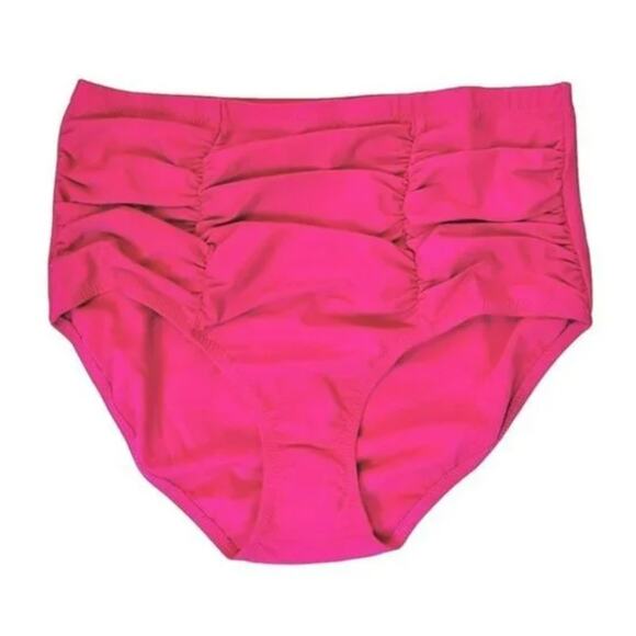 RAISINS CURVE High-rise Ruched front Costa Swim Solid Pink Bikini Bottom 22W NWT - Picture 3 of 5